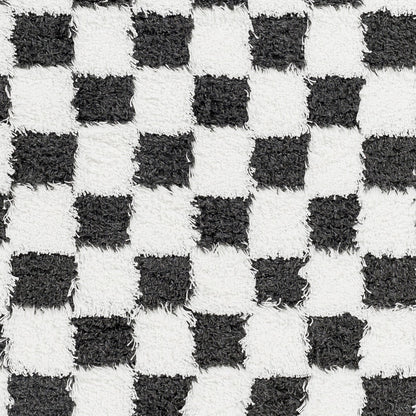 WILLA Shaggy Modern Plush Pile Black Checkered Area Rug Swatch