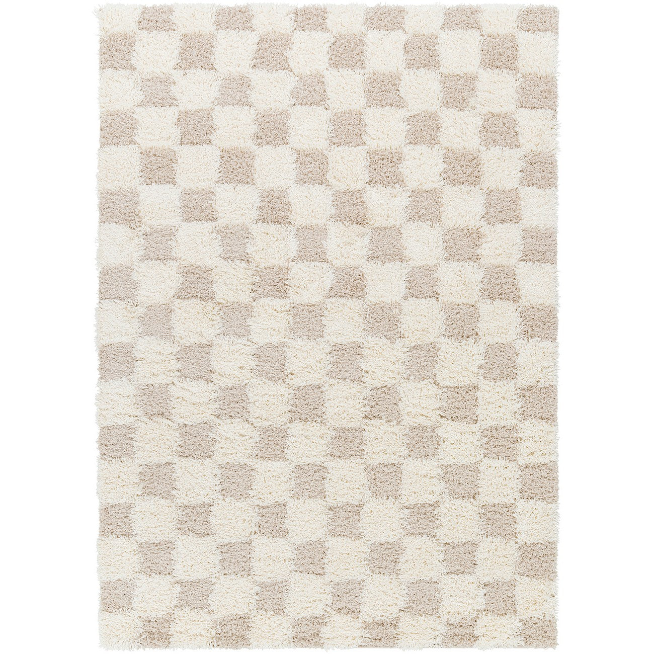 WILLA Shaggy Modern Plush Pile Light Beige Checkered Area Rug Flat