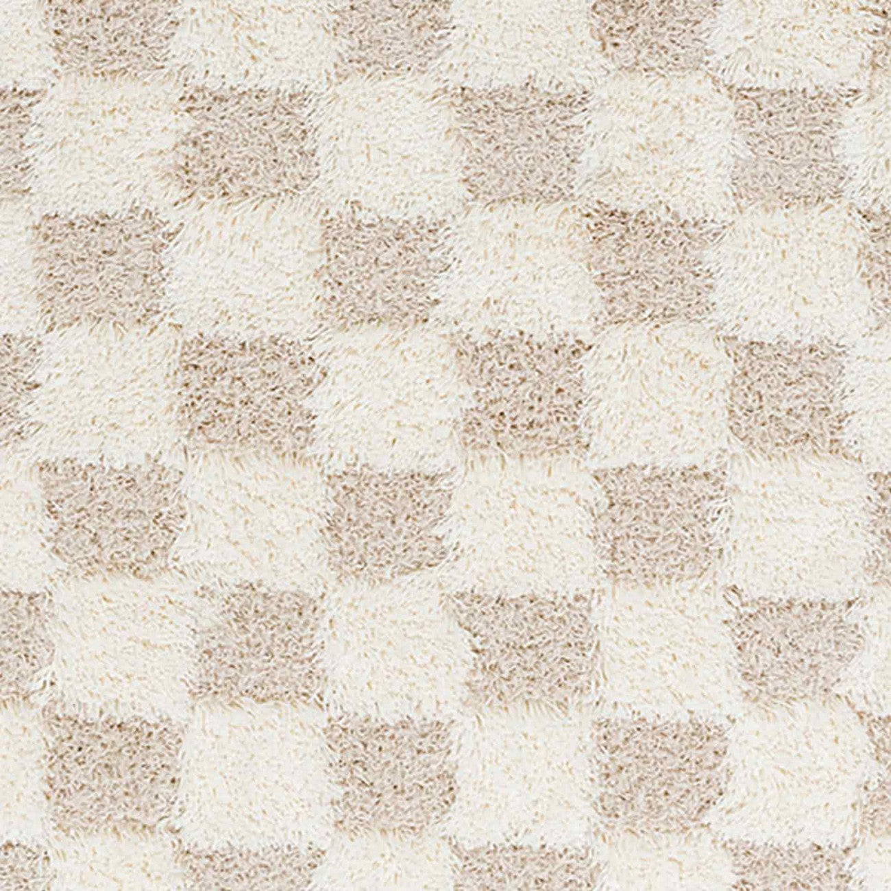 WILLA Shaggy Modern Plush Pile Light Beige Checkered Area Rug Swatch