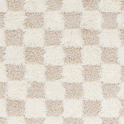 WILLA Shaggy Modern Plush Pile Light Beige Checkered Area Rug Swatch