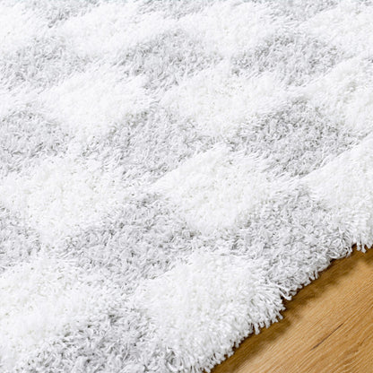 WILLA Shaggy Modern Plush Pile Light Grey Checkered Area Rug Texture