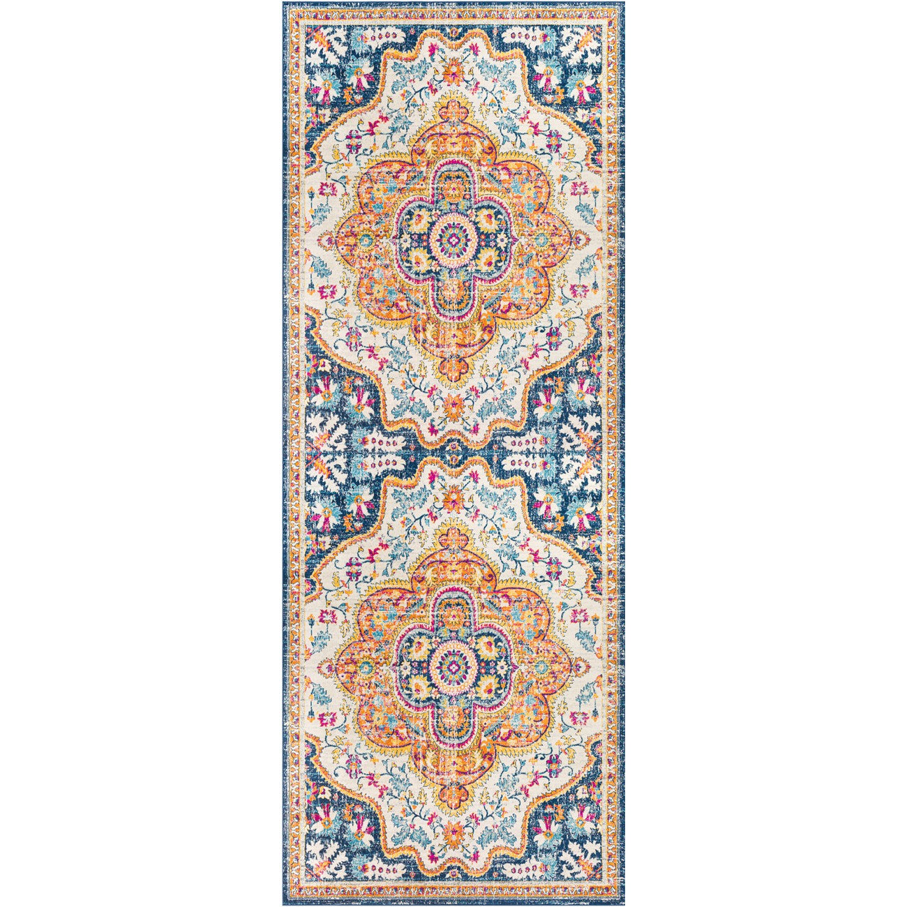 WILLOW Vintage Traditional Oriental Boho Navy Area Rug Flat