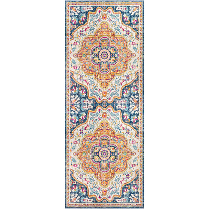 WILLOW Vintage Traditional Oriental Boho Navy Area Rug Flat