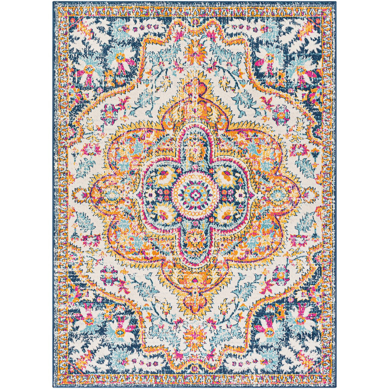 WILLOW Vintage Traditional Oriental Boho Navy Area Rug Flat