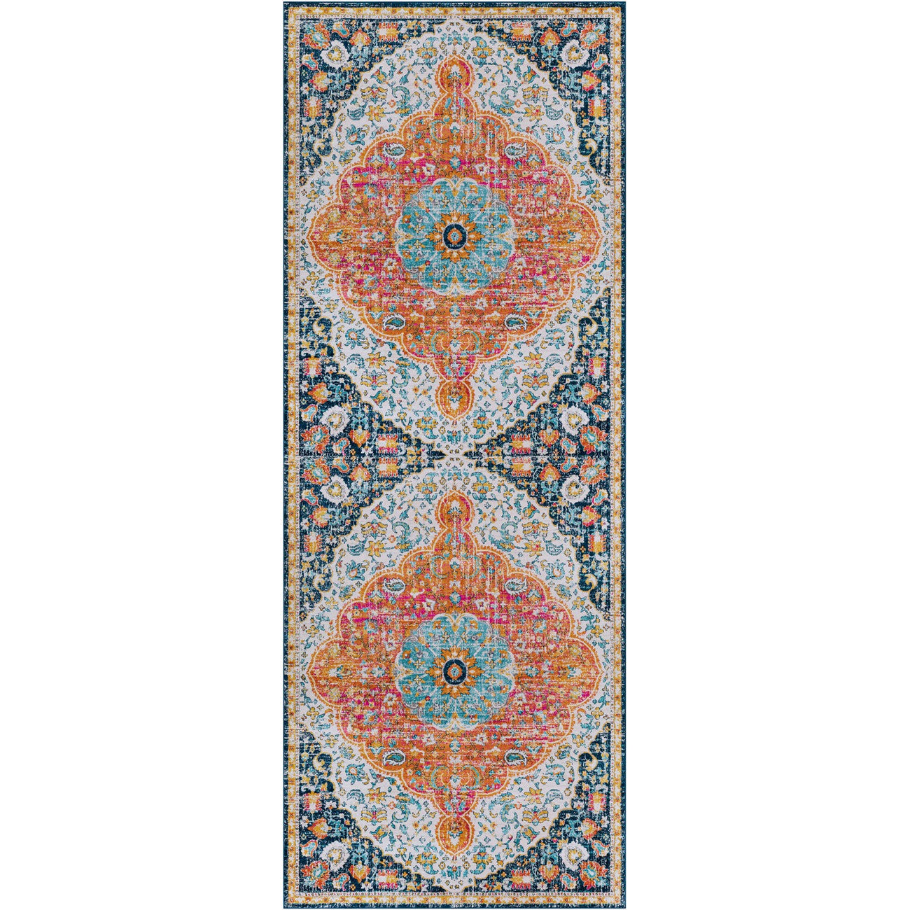 WREN Vintage Traditional Oriental Boho Bright Orange Area Rug Flat
