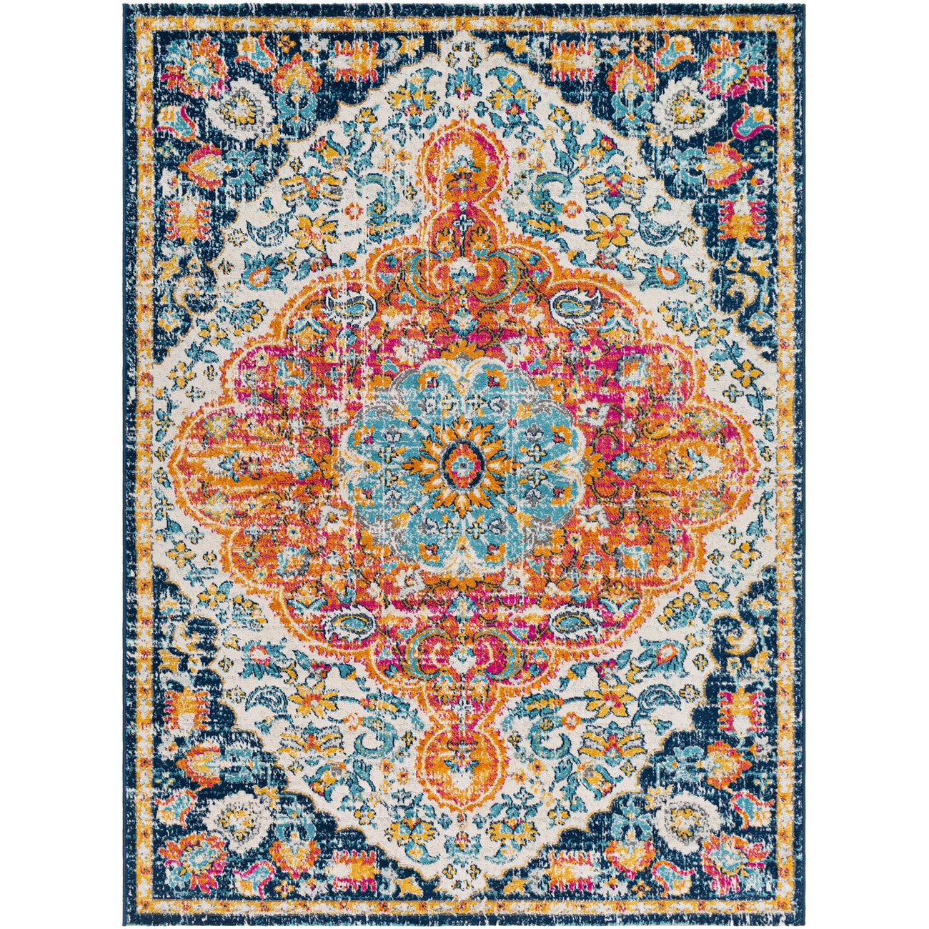 WREN Vintage Traditional Oriental Boho Bright Orange Area Rug Flat