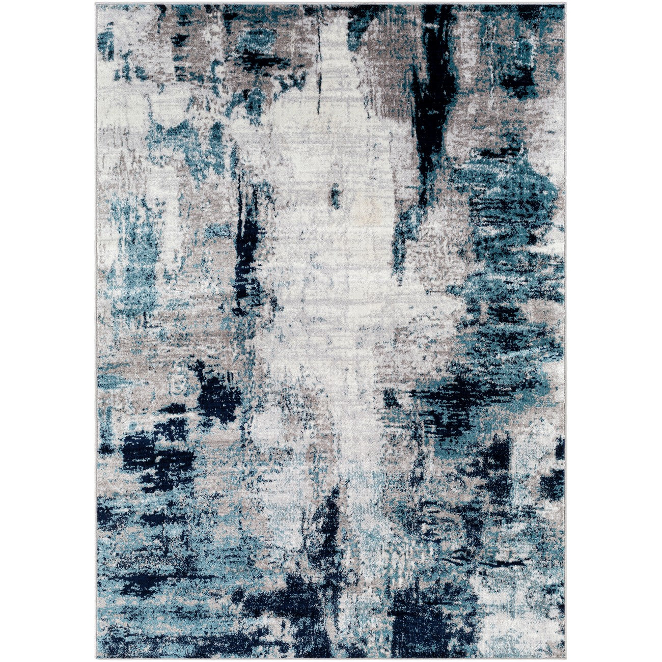 GIULIA Abstract Modern Marble Aqua/Navy Area Rug Flat