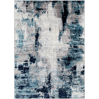 GIULIA Abstract Modern Marble Aqua/Navy Area Rug Flat