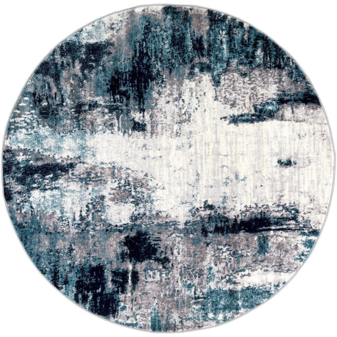 GIULIA Abstract Modern Marble Aqua/Navy Area Rug Flat