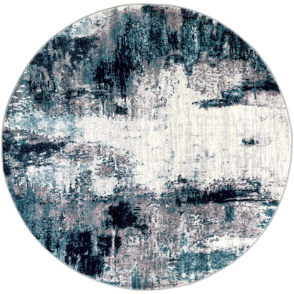 GIULIA Abstract Modern Marble Aqua/Navy Area Rug Flat