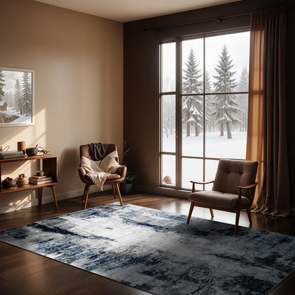 GIULIA Abstract Modern Marble Aqua/Navy Area Rug Roomscene