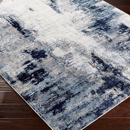 GIULIA Abstract Modern Marble Aqua/Navy Area Rug Corner