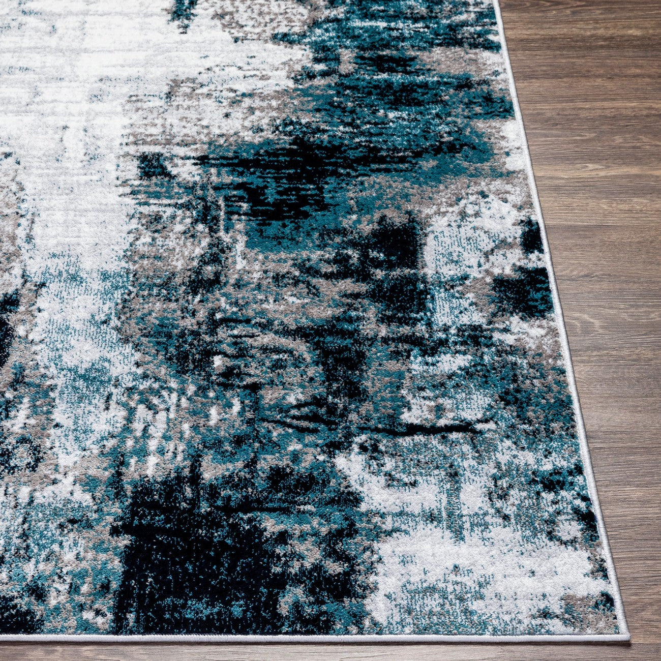 GIULIA Abstract Modern Marble Aqua/Navy Area Rug Front