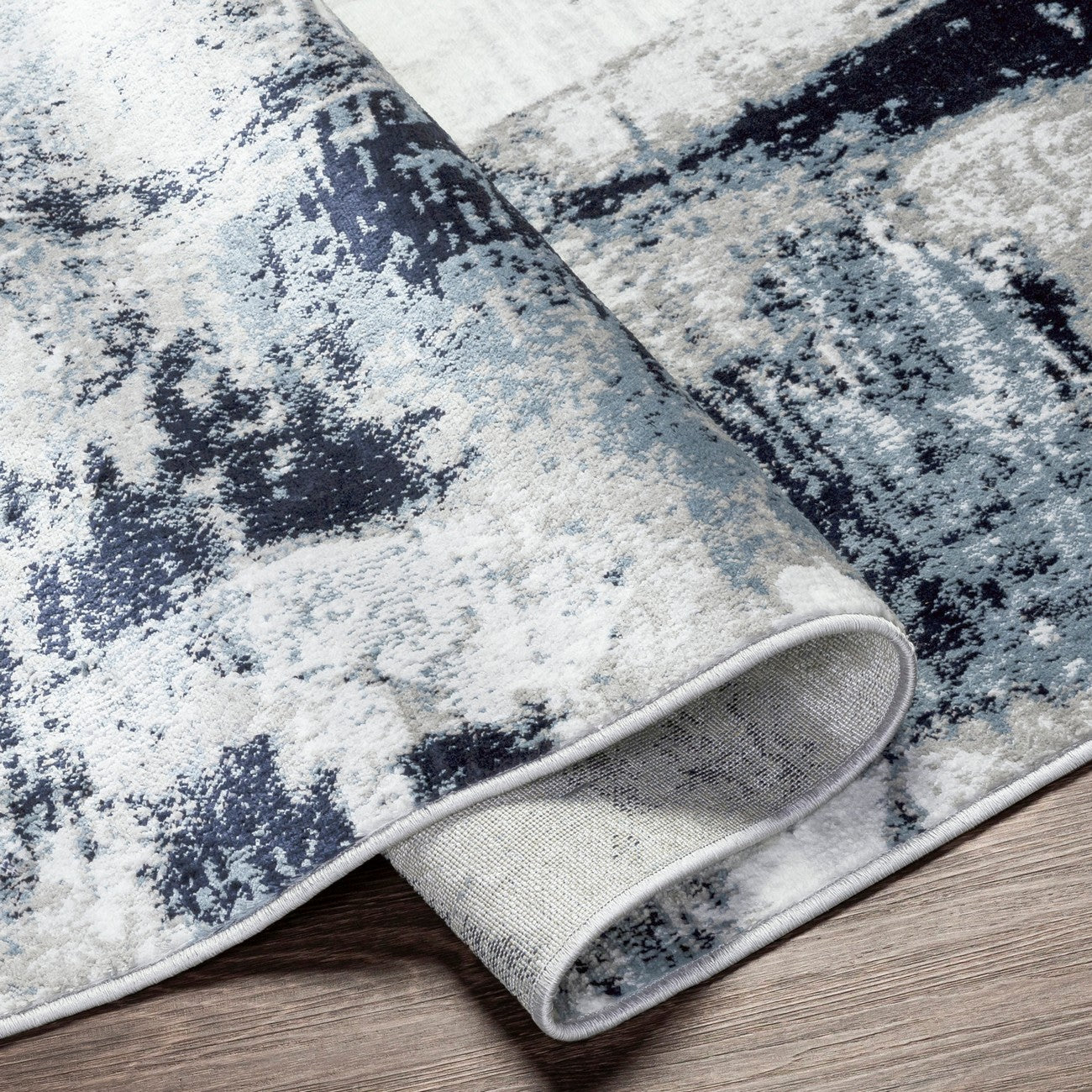 GIULIA Abstract Modern Marble Aqua/Navy Area Rug Fold