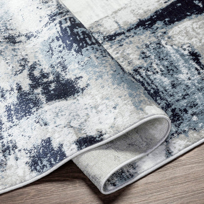 GIULIA Abstract Modern Marble Aqua/Navy Area Rug Fold
