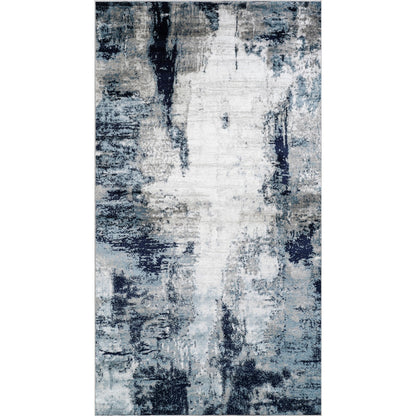 GIULIA Abstract Modern Marble Aqua/Navy Area Rug Flat