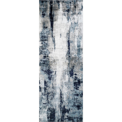 GIULIA Abstract Modern Marble Aqua/Navy Area Rug Flat