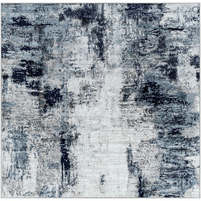 GIULIA Abstract Modern Marble Aqua/Navy Area Rug Flat