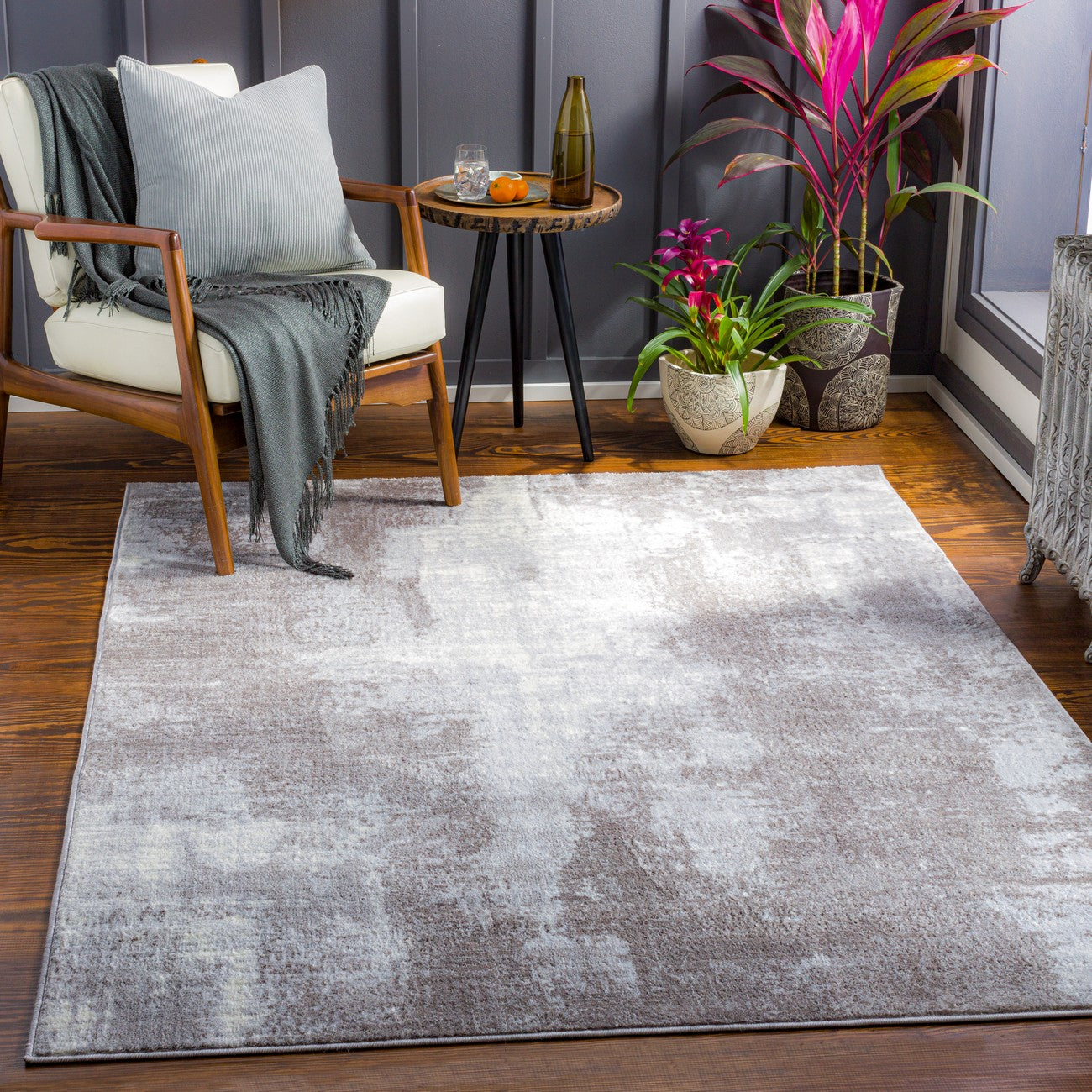 GIULIA Abstract Modern Marble Light Grey Area Rug Roomscene