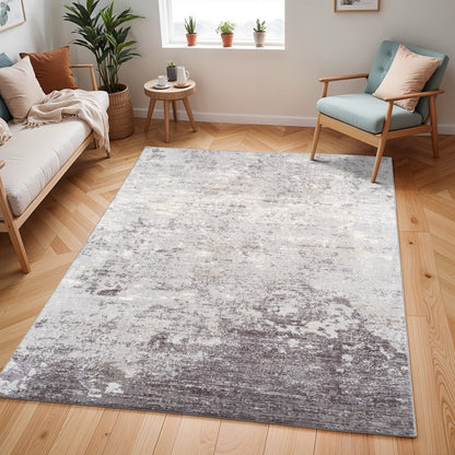 FIONA ROBERT Abstract Modern Marble Silver Grey Area Rug Roomscene