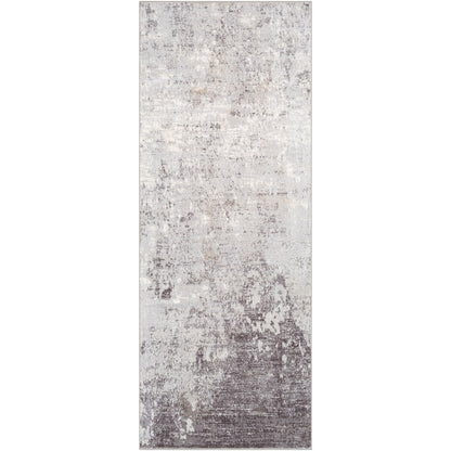 FIONA ROBERT Abstract Modern Marble Silver Grey Area Rug Flat