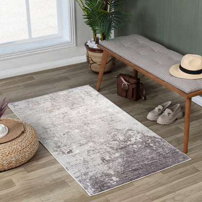 FIONA ROBERT Abstract Modern Marble Silver Grey Area Rug Roomscene