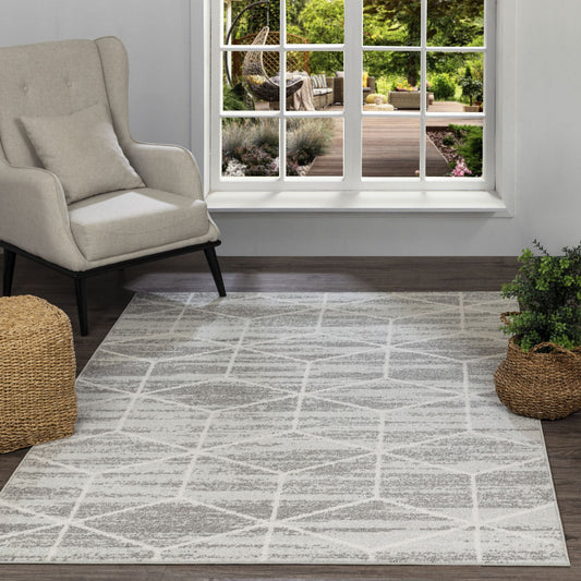 XION Scandi Geometric Grey/White Area Rug Roomscene