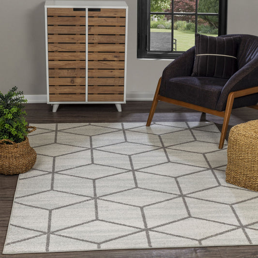 XION Scandi Geometric White/Grey Area Rug Roomscene