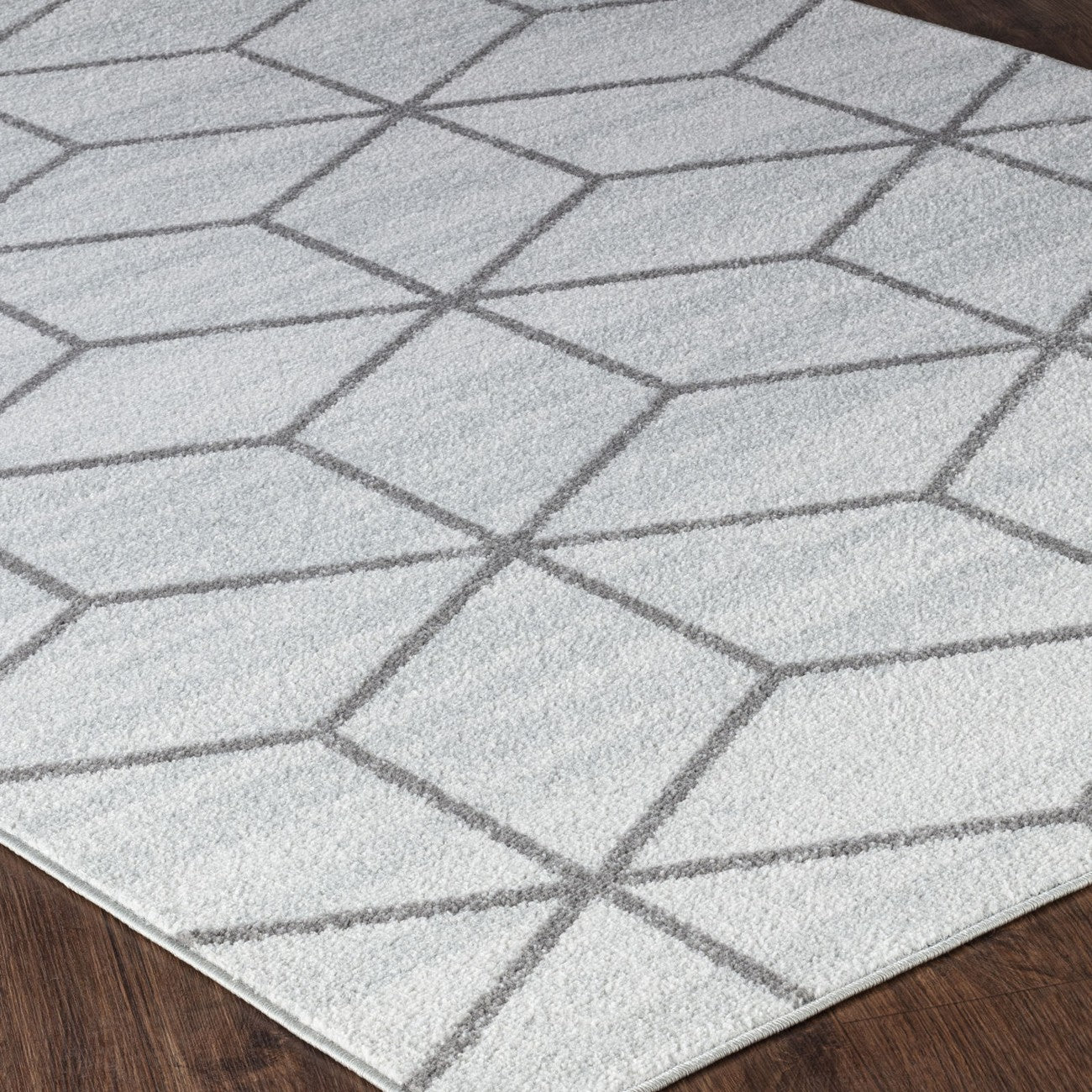 XION Scandi Geometric White/Grey Area Rug Corner