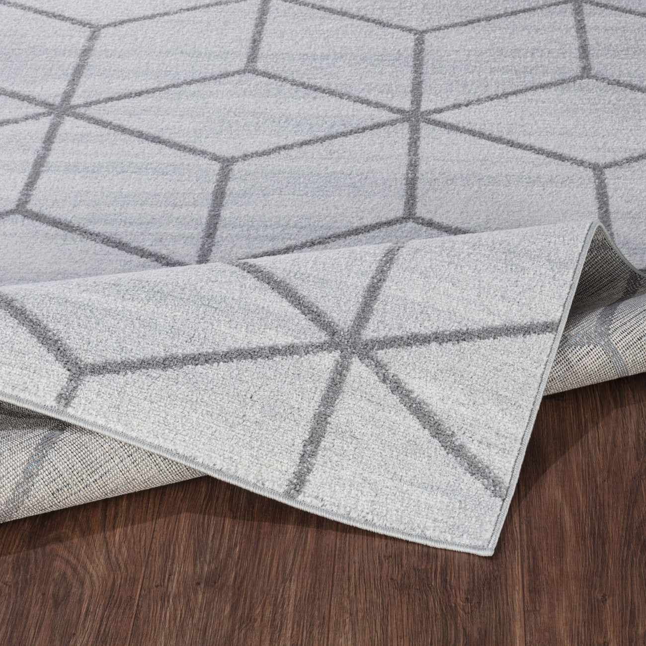 XION Scandi Geometric White/Grey Area Rug Fold