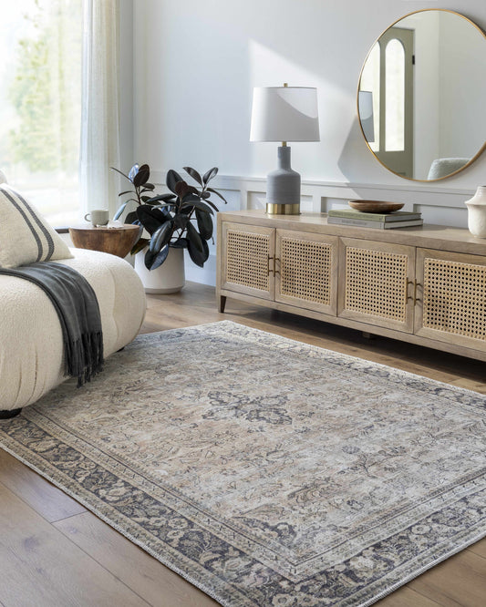 CHETNA Becki Owens x Livabliss Machine Washable Oriental Boho Warm Grey/Khaki Area Rug
