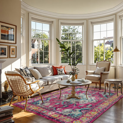 ADITY Vintage Traditional Oriental Boho Bright Pink Area Rug