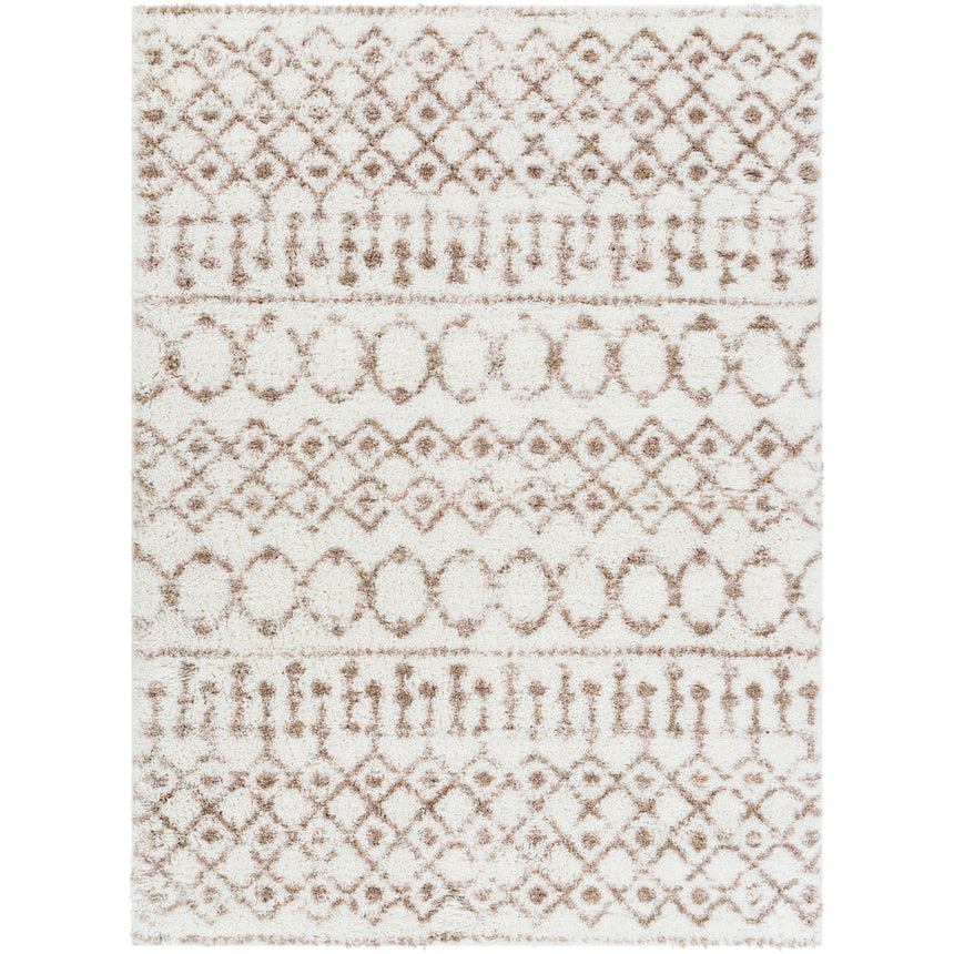 Saanjh Shaggy Geometric Plush Pile Beige Rug