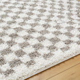 Kittu Shaggy Modern Plush Pile Light Grey Checkered Rug