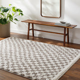 Kittu Shaggy Modern Plush Pile Light Grey Checkered Rug
