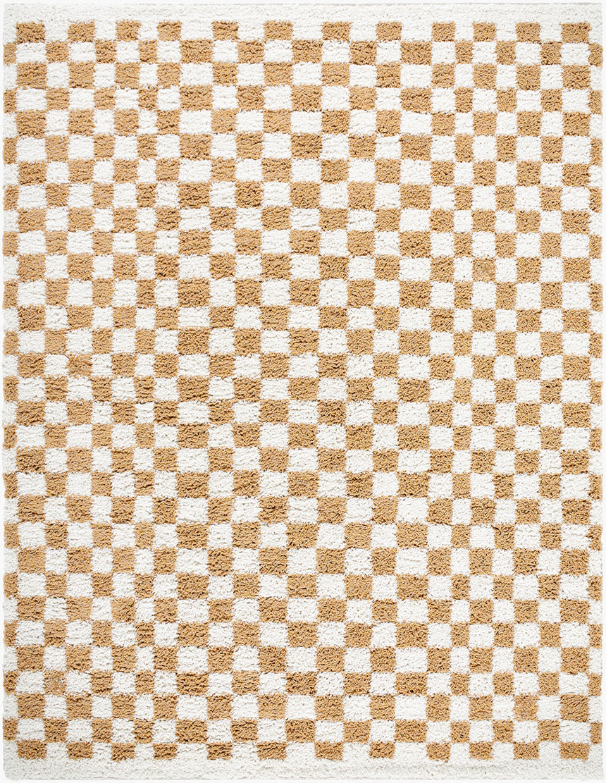 Kittu Shaggy Modern Plush Pile Saffron Checkered Rug