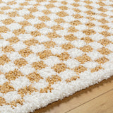 Kittu Shaggy Modern Plush Pile Saffron Checkered Rug