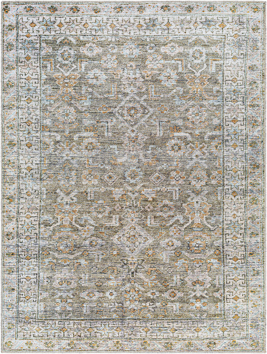 Darling Becki Owens x Livabliss Machine Washable Oriental Boho Khaki/Light Silver Rug - Image 1