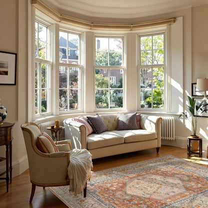 BOKA Machine Washable Traditional Boho Burnt Orange Area Rug