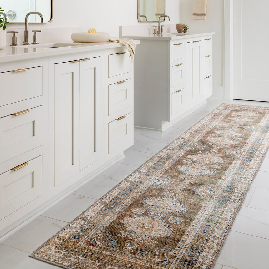 Athena Machine Washable Traditionnal Boho Brown Rug