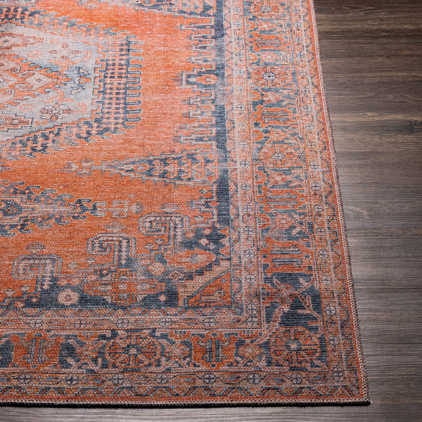 Blaire Machine Washable Traditionnal Boho Burnt Orange Rug