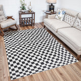 Irina Scandi Modern High Pile Black/Ivory Checkered Rug