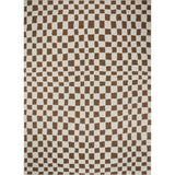 Irina Scandi Modern High Pile Ivory/Brown Checkered Rug