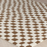 Irina Scandi Modern High Pile Ivory/Brown Checkered Rug