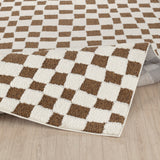 Irina Scandi Modern High Pile Ivory/Brown Checkered Rug