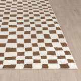 Irina Scandi Modern High Pile Ivory/Brown Checkered Rug