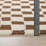 Irina Scandi Modern High Pile Ivory/Brown Checkered Rug
