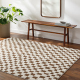 Irina Scandi Modern High Pile Ivory/Brown Checkered Rug