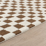 Irina Scandi Modern High Pile Ivory/Brown Checkered Rug