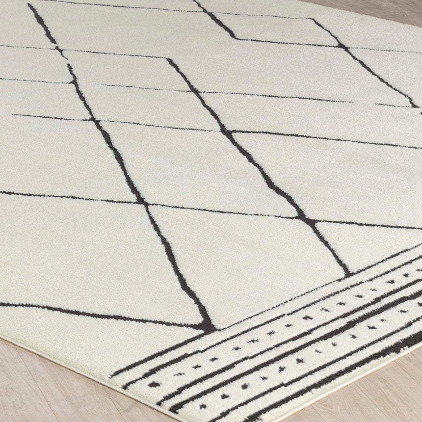 Hannah Berber Modern High Pile Ivory Black Rug
